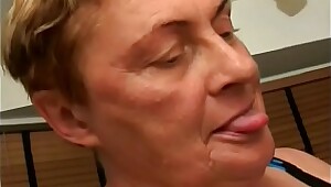 Aged woman Kathy Jones shows man living next door some French tricks